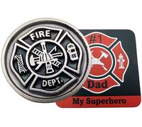 Ensemble de jetons de pompier en métal #1 Dad Fire Department avec carte de message sincère pour père pompier, 1 Inch, Métal non précieux, Pas de gemme