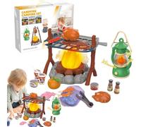 Ensemble de jeu de camping pour tout-petits - Kit de jouets lumineux pour feu de camp, équipement de camping de cuisine, accessoires de tente pliante | Aventure intérieure et extérieure amusante, cade