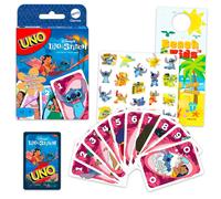 Stitch UNO Jeu de cartes - Ensemble avec jeu Disney UNO pour enfants et autocollants, plus | Jeu de cartes Lilo et Stitch pour enfants, soirée de jeu en famille