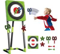 Ensemble de Jeu de Lancer de Hache, Ensemble de Jeu de Lancer et de fléchettes de pelouse avec 2 fléchettes Six étoiles, 2 haches et 2 fléchettes, Plateau de Jeu de fléchettes, Cadre Robuste po Green