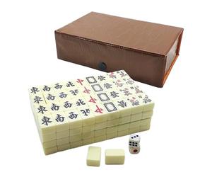 Ensemble De Jeu De Mahjong Chinois - Mini Voyage Complet Majiang 144 Tuiles 20 X 14 X 10 Mm | 2 Tuiles De Réserve Mahjong + 2 Dés | Jeux De Fête Portables Pour Adultes | Rassemblement D'amis En