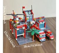 Ensemble de jeu de sauvetage d'incendie avec caserne de pompiers, camion de pompiers, hélicoptère et grue - Kit de blocs de construction de pompier pour les 6 ans et plus - Cadeau de vacances idéal po