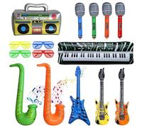 Ensemble de jeu gonflable Rockstar de 15 paquets, ensemble de jeu d'instrument de musique gonflable, microphone de saxophone de guitare gonflable, fournitures de fête, jouets de fête de carnaval