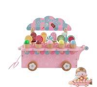 Ensemble de jeu pour crème glacée - jouets en bois pour crème glacée, chariot en bois imitation jeu fantaisie, ensemble de cuisine pour nourriture de gico pour anniversaire garçons filles âge 3-6 ans
