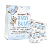 Ensemble de jeu pour fête prénatale « Measure the Baby Bump », 1 panneau debout avec 50 cartes de devinette, ours ballon et fournitures de fête - C11