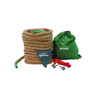 Ensemble de Jeu Traditionnel à la Corde Naturelle de 10 m avec Sac de Transport en Nylon, Ligne de marquage et piquets - Parfait pour s'amuser en Famille en Plein air, Les fêtes et la Construction