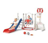 Ensemble de Jeux 6 en 1 pour Tout-Petits avec Toboggan et balançoire, Structure de Jeux intérieure et extérieure pour Enfants avec Panier de Basket réglable (B)