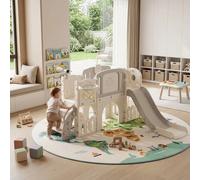 Ensemble de jeux d'intérieur pour tout-petits - Centre d'activités 5 en 1 avec panier de basket-ball, tableau à dessin et télescope jouet, toboggan autoportant en HDPE non toxique et sûr pour les GDXS