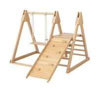 Ensemble de Jeux en Bois pour Enfants : Toboggan et balançoire. Fabriqué en pin Massif et contreplaqué. Jeu 3 en 1 avec Structure d'escalade, balançoire et Toboggan ; idéal pour l'intérieur.