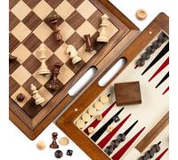 Ensemble de Jeux Lingle 39,37 cm Deluxe en Bois Massif 3-en-1 : Échecs, Backgammon et Dames avec boîte à poignée Creuse, Plateau Pliant pour Le Voyage, adapté aux Adultes