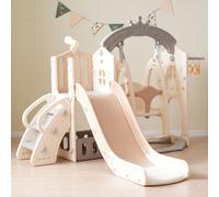 ensemble de jeux multifonctionnel pour enfants 5 en 1 avec balançoire, toboggan, échelle d'escalade, panier de basket, télescope et boîte de rangement - intérieur