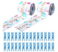 Ensemble de jeux pour fête prénatale - Mètre ruban et mini pinces à linge, How Big Is Mommys Belly & Don't Say Baby Games for Shower Party Favors (Bleu)