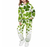Ensemble de jogging 2 pièces pour filles St Patrick avec imprimé trèfle à capuche et pantalon athlétique pour adolescentes et enfants en coton doux, MR1, 5-6 ans