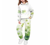 Ensemble de jogging 2 pièces pour filles St Patrick avec imprimé trèfle à capuche et pantalon athlétique pour adolescentes et enfants en coton doux, MR2, 5-6 ans