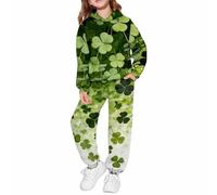 Ensemble de jogging 2 pièces pour filles St Patrick avec imprimé trèfle à capuche et pantalon athlétique pour adolescentes et enfants en coton doux, MR4, 2-3 ans