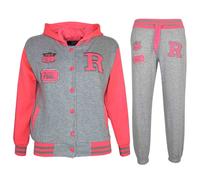 Ensemble De Jogging À Capuche Varsity Gris Pour Enfants Filles Garçons