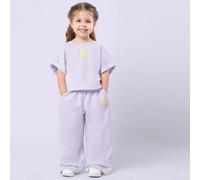 Ensemble de jogging deux pièces "Happy Days" avec pantalon large et manches courtes retroussées. Tenue assortie décontractée et confortable pour le printemps et l'été 6Y,7Y,4Y,5YLettresPolyester