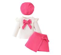 Ensemble de jogging pour enfant fille Big Bow Béret à manches longues et jupe en polaire Automne/Hiver Trois pièces, RD3, 18-24 mois