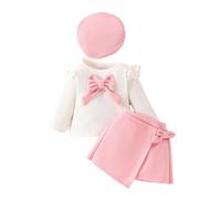 Ensemble de jogging pour enfant fille Big Bow Béret à manches longues et jupe en polaire Automne/Hiver Trois pièces, RD2, 6-9 mois