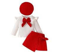 Ensemble de jogging pour enfant fille Big Bow Béret à manches longues et jupe en polaire Automne/Hiver Trois pièces, RD1, 6-9 mois