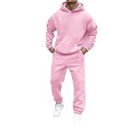 Ensemble de jogging pour homme avec capuche - Sweatshirt molletonné à capuche et pantalon de jogging avec cordon de serrage et poches avant - Ensemble décontracté et chaud, rose, L