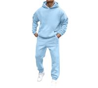 Ensemble de jogging pour homme avec sweat à capuche et pantalon - Ensemble de survêtement décontracté en molleton chaud avec cordon de serrage, capuche et poches avant, bleu clair, XL