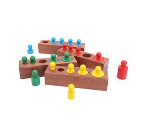 Ensemble de Jouets à Douille Cylindrique Montessori en Bois, Cadeau éducatif pour bébé, Améliore la Pensée Logique et Les Compétences de Indépendantes, 4 Bases et 20 Cylindres, à Partir de