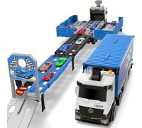 Ensemble de Jouets Camion de Transport Pliable Bleu avec 8 Voitures de Course en Métal Coulé sous Pression, Pistes à Double Lanceur, Lumières et Sons, Cadeau d'Anniversaire pour Enfants Garçons Filles