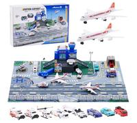Ensemble de Jouets d'aéroport pour Enfants avec Camions, Hélicoptères, Avions, Panneaux, Voitures de Course et Tapis de Jeu d'aéroport, Jouet Militaire pour Garçons et Filles de 3 Ans et Plus