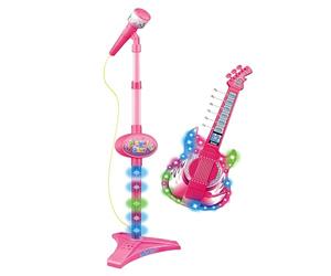 Ensemble de Jouets de Microphone de Guitare Instrument d'enseignement de Guitare électrique de 24 Pouces Microphone réglable avec lumière Musicale Rock Band Jouer à des Jouets Cadeau Faire