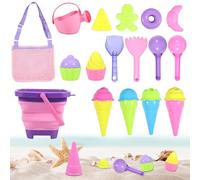 Ensemble de jouets de plage pour enfants - Seau à sable pliable en silicone avec sac en maille - Jouet de voyage portable avec pelles, moules à sable, arrosoir, glace d'été - Jouet de plage pour