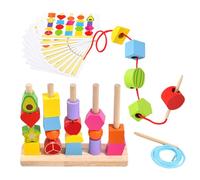 Ensemble de jouets de séquençage de perles - Blocs d'empilage colorés avec formes et perles à lacets assorties - Puzzle en bois inspiré - Jouet éducatif pour les filles - Développé F
