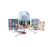 Ensemble de jouets et d'activités de Noël - Lot de 1 - Planeur de Noël, boîte à friandises, mini autocollants, tatouages temporaires, crayon empileur, autocollant de nom, labyrinthe, livre d'activités
