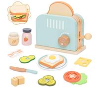 Ensemble de Jouets Grille-Pain en Bois pour Enfants - Jeu de Simulation - Grille-Pain Pop-up avec Pain, Beurre, Couteau, œuf et Accessoires Alimentaires - Jouet de Cuisine Montessori pour Tout-Petits