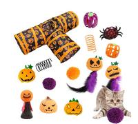 Ensemble de Jouets interactifs pour Chat, Ensemble de Jouets pour Chat à 3 canaux - Ensemble de canaux de Jouets Tunnel à 3 Voies pour Halloween - Tunnel Pliable pour Chat, à Plumes, Boule à
