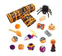 Ensemble de jouets interactifs pour chat, ensemble de jouets pour chat à 3 - Jouet tunnel pour chat d'Halloween | Souris pliantes à ressort avec baguette pour chat, tunnels pour chats, lapins et chats