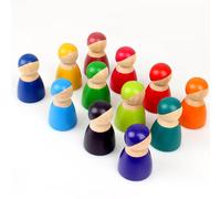 Ensemble De Jouets Montessori Grimm, 12 Couleurs, Arc-En-Ciel, Poupées En Bois, Jouets Pour Faire Semblant De Jouer Les Gens, Blocs Colorés