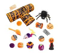 Ensemble de Jouets pour Chat à 3 canaux, Ensemble de Jouets pour Chat à 3 Tunnels | Jouet Tunnel pour Chat d’Halloween | Tunnel Pliable pour Chat, à Plumes, Boule à Ressort, Souris pour Lapin,