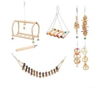 Ensemble de jouets pour oiseaux en bois naturel avec balançoire échelle et éléments à mâcher pour les activités d'escalade et de mastication des perroquets