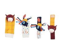 Ensemble de jouets sensoriels pour bébé avec hochets de poignet et chaussettes sonores, peluche douce, compagnon de jeu portable 4 pièces pour nourrissons, jouet de recherche de pieds pour bébé,