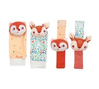 Ensemble de jouets sensoriels pour bébé avec hochets de poignet et chaussettes sonores, peluche douce, compagnon de jeu portable 4 pièces pour nourrissons, jouet de recherche de pieds pour bébé,