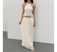 Ensemble de jupe et top pour femmes, vacances, extérieur, dos nu, taille basse, plissé, tenue de plage, blanc, deux pièces, long, pour femmes et femmes grandes Tall XS,Tall S,Tall M,Tall L,Tall XLUnic