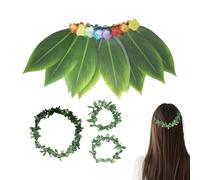 Ensemble de jupe hawaïenne - Bandeau réaliste avec motif de feuilles - Costume de Lei tropical - Tenue de danse de plage pour et adultes - Robe de fête île - Vêtements d'été - Accessoire de