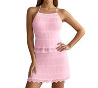 Ensemble de jupes pour femme - Robe tendance sans manches avec mini jupe pour le quotidien et les loisirs - Tenue élégante 2 pièces pour toutes les occasions, rouge, L