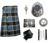 Ensemble de Kilt écossais pour Homme Anderson Modern Kilt Stag Head Sporran, chaîne, Ceinture, Boucle, Broche et épingle (44" Pouces Tour de Taille navale)