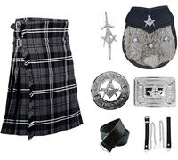 Ensemble de Kilt écossais pour Homme avec Sporran maçonnique Gray Hamilton Kilt, chaîne, Ceinture, Boucle, Broche et épingle (36" Pouces Tour de Taille navale)