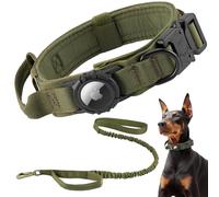 Ensemble de laisse tactique AirTag pour chien [L-Set, vert], collier robuste avec poignée, laisse élastique, collier militaire avec support Apple AirTag et poignée, collier GPS pour chiens de taille