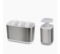 Joseph Joseph Bathroom Beauties - Ensemble de 2 pièces pour lavabo de Salle de Bain avec Grand Support pour Brosse à Dents et Distributeur hygiénique de Savon à Pompe, Acier Inoxydable