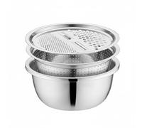 Ensemble de lavabo multifonction en acier inoxydable 3 en 1 : râpe, passoire et bol mélangeur pour râper les légumes, la préparation de la salade et le rinçage du riz - Robuste et empilable (26 cm)