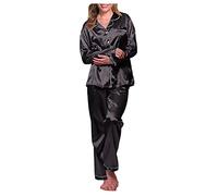 Ensemble de lavage pour femme Sous-vêtements longs pyjamas pyjamas longs pyjamas femmes pyjama en satin femmes pyjama costume robe de nuit ensemble sous-vêtements en vrac lingerie femme rouge, Noir